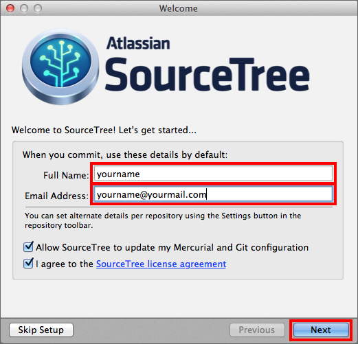 輸入使用者名字和電子信箱後點一下 Next